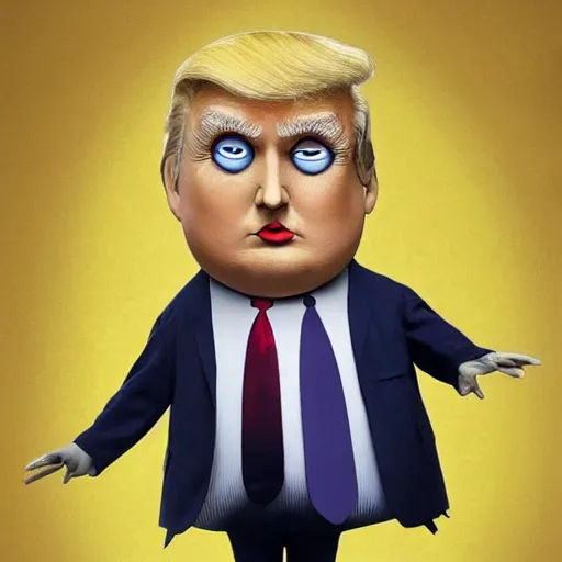 Image similar to donald trump in coraline, obese cartoon character