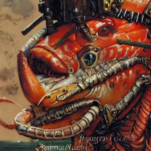 Image similar to shrimp fish as a fantasy knight, closeup portrait art by norman rockwell and donato giancola and greg rutkowski,