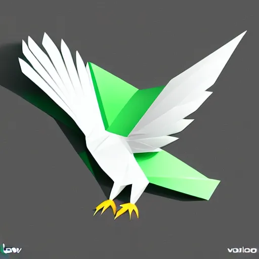 Prompt: a green dove, isometric, vector, low poly, black background, cgsociety, volumetric lighting