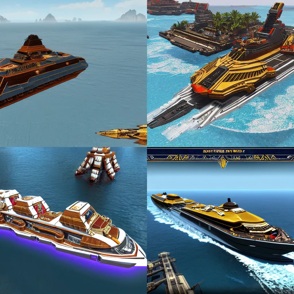 Prompt: An Aztec Cruise Ship, in the style of Star Citizen, Star Citizen, Golden Aztec