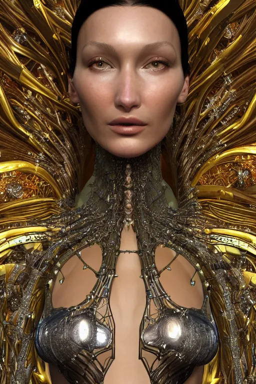 Image similar to a highly detailed metahuman 4 k close up render of an alien goddess bella hadid as doctor octopus in iris van herpen dress schiaparelli in diamonds swarovski and jewelry in style of alphonse mucha gustav klimt trending on artstation made in unreal engine 4