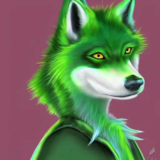 Image similar to Beautiful digital painting of an anthro anthropomorphic pastel-green wolf, Punk outfit.