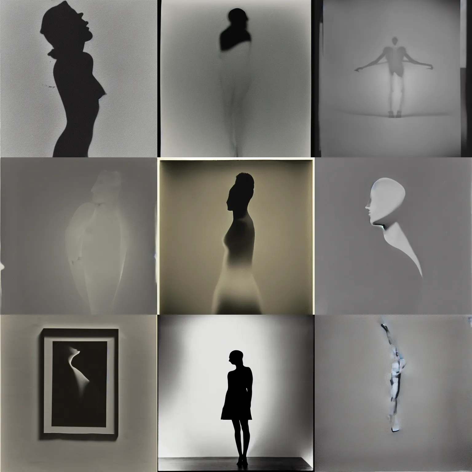 Prompt: a photogram depicting a silhouette of a female. depth, soft, blurry. photographic paper exposed to light, by emmanuel radnitzky man ray