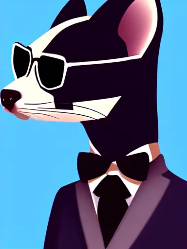 Prompt: beautiful furry art of ferret in a formal suit, high quality, extremely detailed, black glasses, matrix background