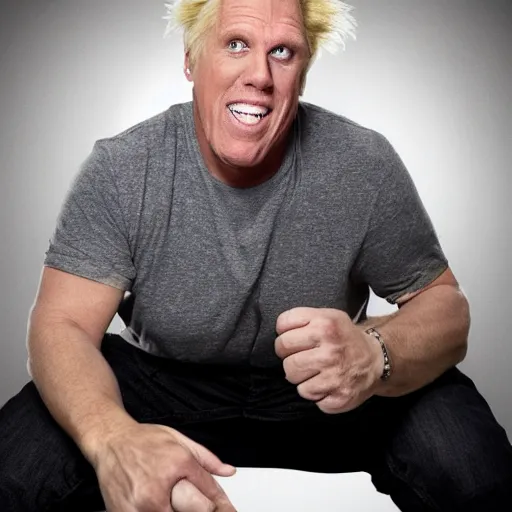 Image similar to studio portrait of gary busey merged with a giant foot