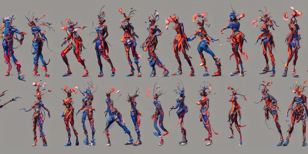 Prompt: cartoonish character dancing, vivid colors, character sheet, fine details, concept design, contrast, kim jung gi, greg rutkowski, trending on artstation, 8 k, full body, turnaround, front view, back view, ultra wide angle