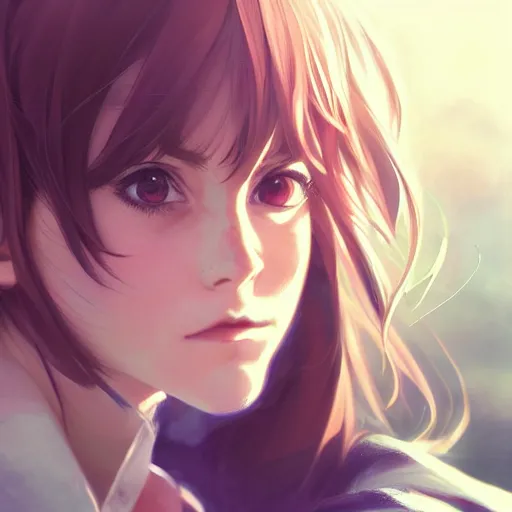 Image similar to anime portrait of emma watson as an anime girl by Stanley Artgerm Lau, WLOP, Rossdraws, James Jean, Andrei Riabovitchev, Marc Simonetti, and Sakimichan, trending on artstation