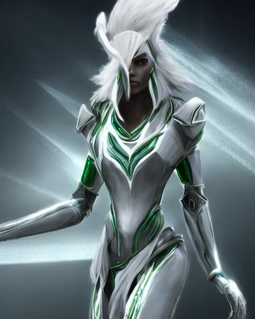 Prompt: perfect white haired egyptian bale god, warframe armor, beautiful, symmetric, dreamy, half african,, green eyes, charlize theron, detailed, scifi platform, laboratory, experiment, 4 k, ultra realistic, epic lighting, android body, illuminated, cinematic, masterpiece, art by akihito tsukushi, voidstar