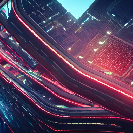 Image similar to photo of a futuristic city in a dystopian future made of electronic components and looks like a giant pcb board. Very detailed 8k. Unreal engine 5 render with nanite, global illumination and path tracing. Cinematic post processing. Emphasize on the colors red and black.