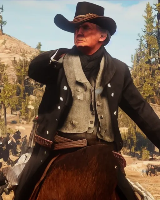 Image similar to Trump in RDR2, close shot, gameplay screenshot