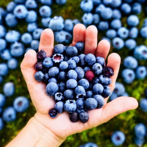 Image similar to fistful of blueberries, impressionistic, wide shot, colorful, dramatic