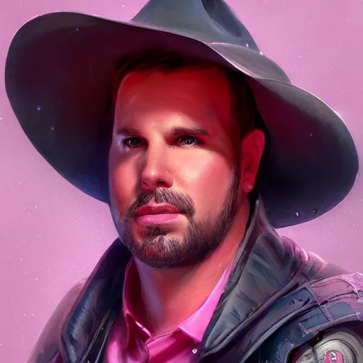 Image similar to a portrait of garth brooks rainy background, pink bright art masterpiece artstation. 8 k, sharp high quality artwork in style of jose daniel cabrera pena and greg rutkowski, concept art by tooth wu, hearthstone card game artwork.