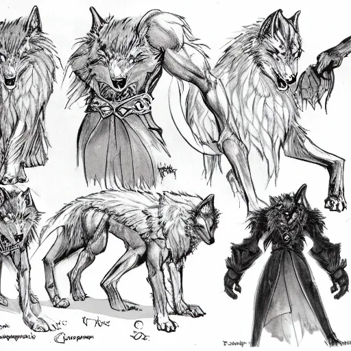 Prompt: castlevania symphony of the night model sheet of a warg, wolf