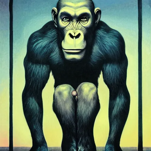 Image similar to a powerful psychic joe rogan ape emitting psychic powers, by gerald brom, nazi propaganda