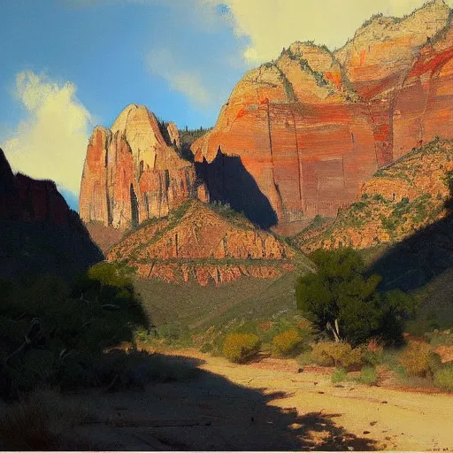 Prompt: zion national park painted by jeremy mann