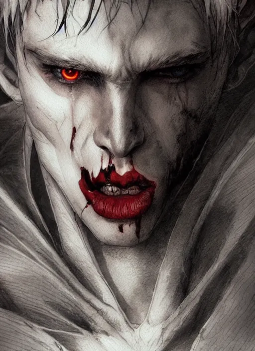 Prompt: portrait, male elf vampire rouge, watercolor, dramatic lighting, cinematic, establishing shot, extremely high detail, foto realistic, cinematic lighting, pen and ink, intricate line drawings, by Yoshitaka Amano, Ruan Jia, Kentaro Miura, Artgerm, post processed, concept art, artstation, matte painting, style by eddie mendoza, raphael lacoste, alex ross