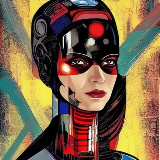 Image similar to portrait of a female android, by MARVEL comics and Sandra Chevrier