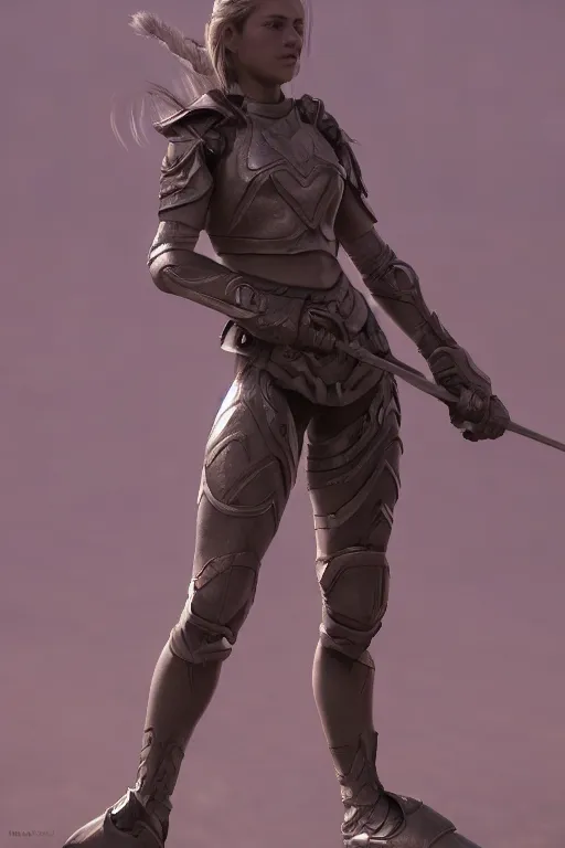 Prompt: a highly detailed sculpt of athletic girl in armor, concept design, cinematic light, featured on artstation, octane render, path tracing, sharp focus, 4 k