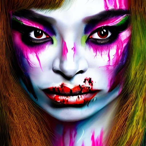 Image similar to bai ling wearing zombie bodypaint, hyper realistic, sharp focus, 4k, digital painting