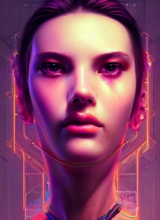 Prompt: a highly detailed long shot photo of sensual female face portrait, futurism, rococo cyber neon lighting, detailed futuristic fibonacci jewelry, profile posing, hyper photorealistic, crispy quality, digital photography, trending in pinterest, cinematic, 4 k ultra hd, art by pascal blanche, art by greg rutkowski, art by artgerm,