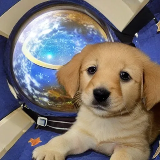 Prompt: puppies going to space