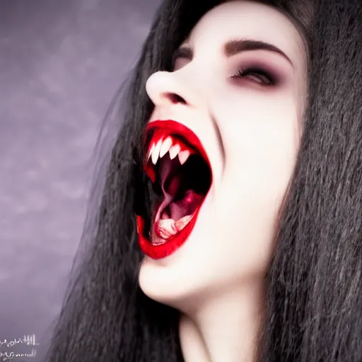 Image similar to vampire showing her fangs, gothic, horror