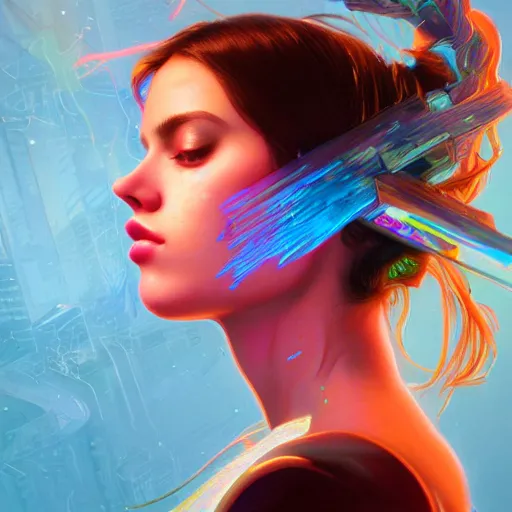 Image similar to young woman, gorgeous face, vaporwave aesthetic, synthwave, colorful, psychedelic, broken, shattered, beaten, sadness, crying, tears, artstation, concept art, smooth, extremely sharp detail, finely tuned detail, 8 k, unreal engine 5, ultra sharp focus, illustration, art by artgerm and greg rutkowski and alphonse mucha