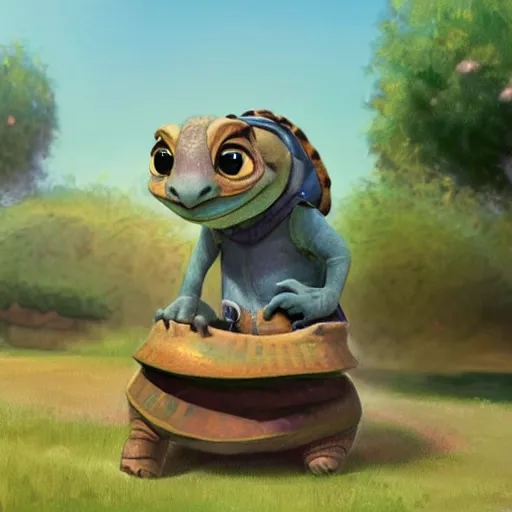 Image similar to very cute character tortoise, disney pixar Zootopia character concept artwork, 3d concept, in a rock chair, high detail iconic character for upcoming film