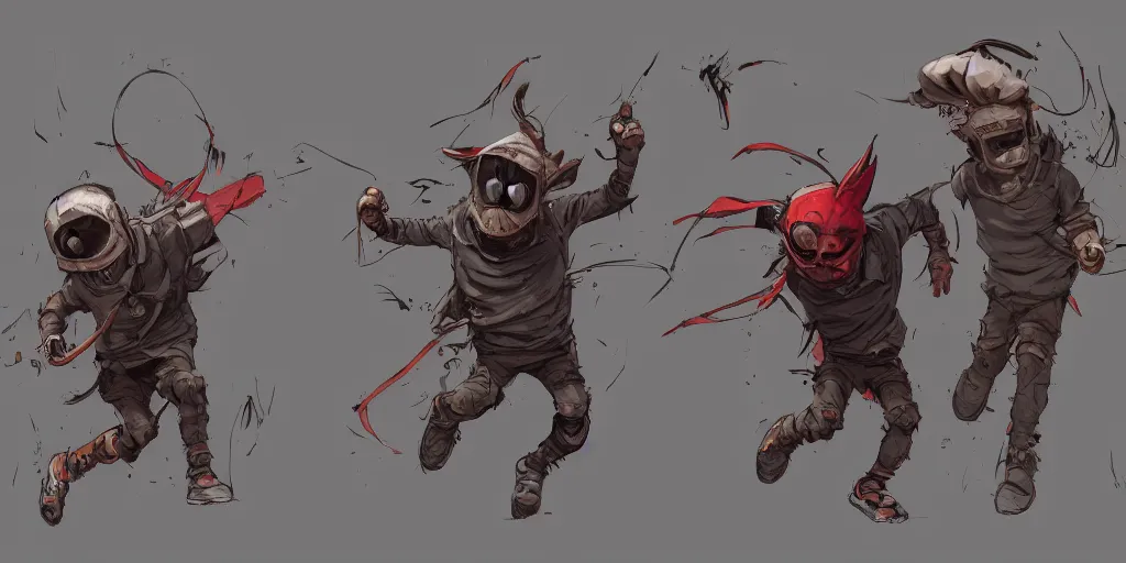 Prompt: cartoonish little masked child running, vivid colors, character sheet, fine details, concept design, contrast, kim jung gi, greg rutkowski, trending on artstation, 8 k, full body, turnaround, front view, back view, ultra wide angle