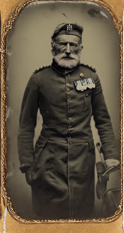 Prompt: a highly detailed digital collodion photograph, a portrait of a grizzled old military general