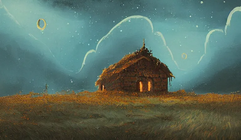 Image similar to A serene landscape with a singular building in the style of Anato Finnstark.