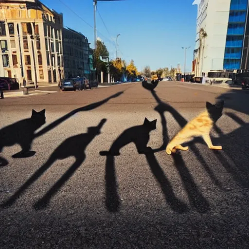 Image similar to cats crossing the street but only their shadows are visible