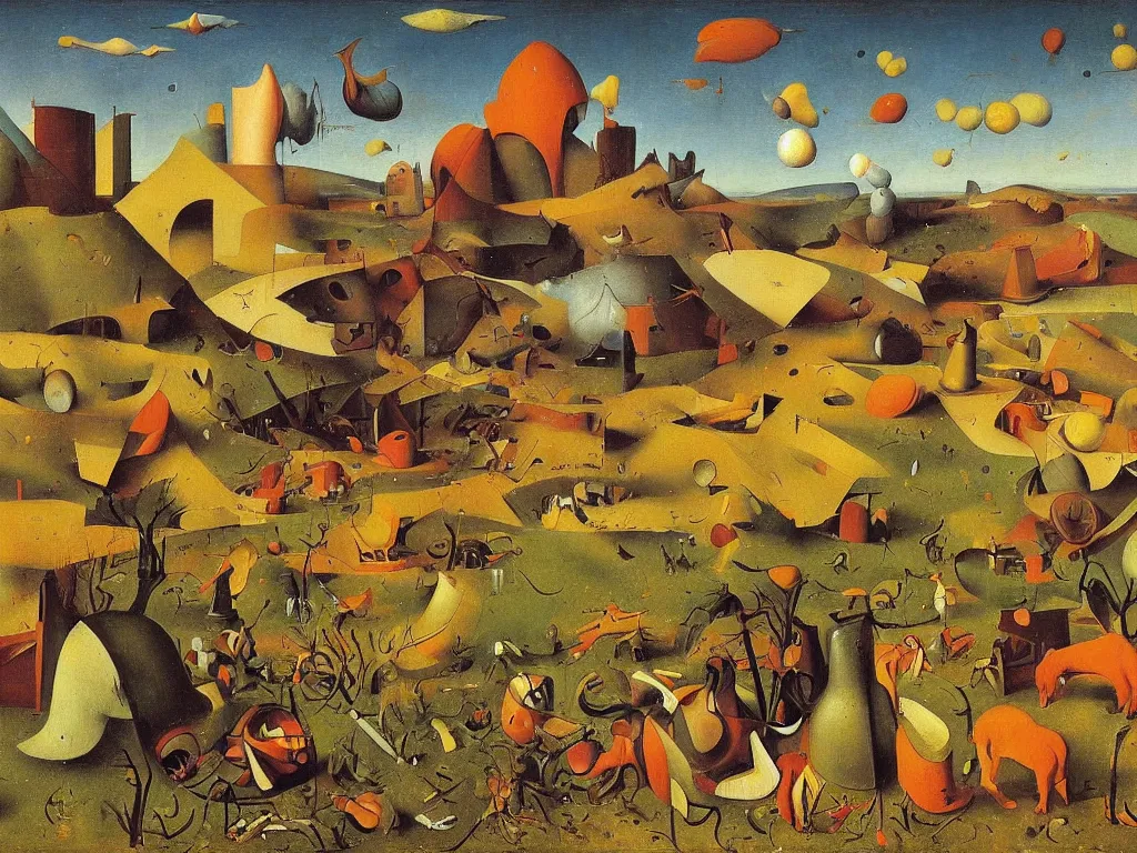 Prompt: art in the age of mechanical germination. painting by bruegel. agnes pelton, max ernst, rene magritte,