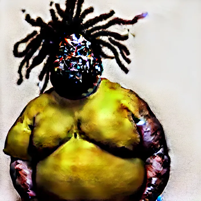 Prompt: hyperrealistic mixed media portrait of a moridly obese black man with dreads doing brazilian jiu jitsu, stunning 3d render inspired art by P. Craig Russell and Barry Windsor-Smith + perfect facial symmetry + dim volumetric lighting, 8k octane beautifully detailed render, post-processing, extremely hyperdetailed, epic composition, grim yet sparkling atmosphere, cinematic lighting + masterpiece, trending on artstation