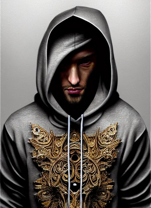 Prompt: guy with hoodie hiding on papercraft, realistic, surealism, lavish, steep, aesthetic, extravagant, shiny, fantasy, intricate, elegant, extremely higly detailed, digital painting, artstation, ornate, grotesque, baroque, concept art, smooth, sharp focus, full body focus, street wear digital art