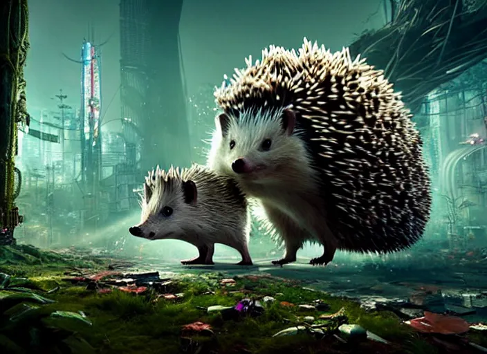 Prompt: giants mechanical hedgehog on the background of a weird magical mechanical forest. Very detailed 8k. Fantasy cyberpunk horror. Sharp. Cinematic post-processing. Unreal engine. Nanite. Ray tracing. Parallax. Tessellation