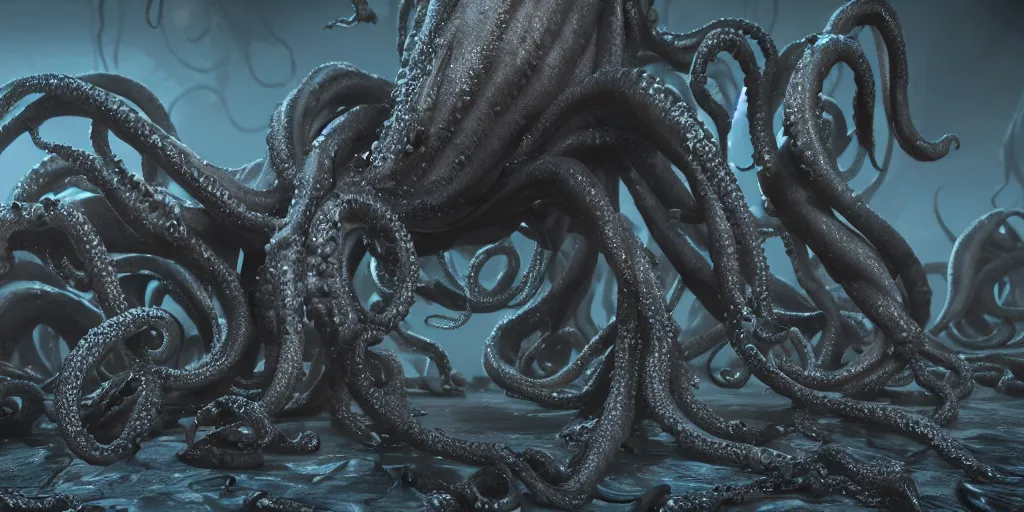 an eldritch horrifying squid, masses of tentacle, dark | Stable ...