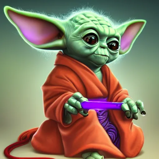 Image similar to digital illustion of grogu with a long orange and purple snake tail, baby yoda, deviantArt, artstation, artstation hq, hd, 4k resolution