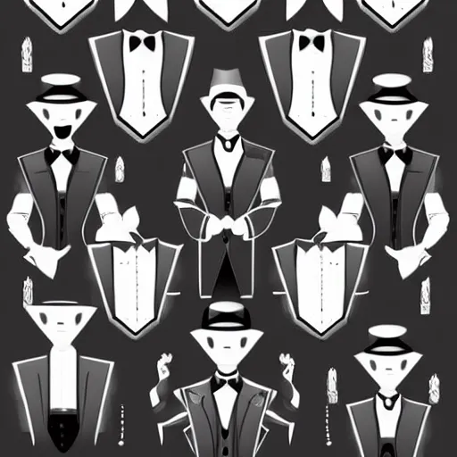 Prompt: a set of magician's men's clothing design, black and white tones, 2 d game art