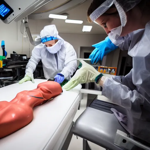 Image similar to female alien on surgery table, 8k, professional photography