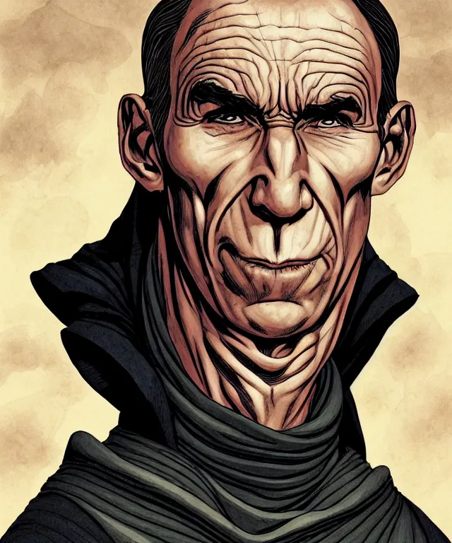 Prompt: a ( fantasy comic ) ( cover art ) portrait of a friar who looks like ( young pete postlethwaite ), digital illustration by jenny frison and sana takeda and kentaro miura, fine inking lines, vivid colors, dnd, highly detailed!, hd, 4 k, trending on artstation