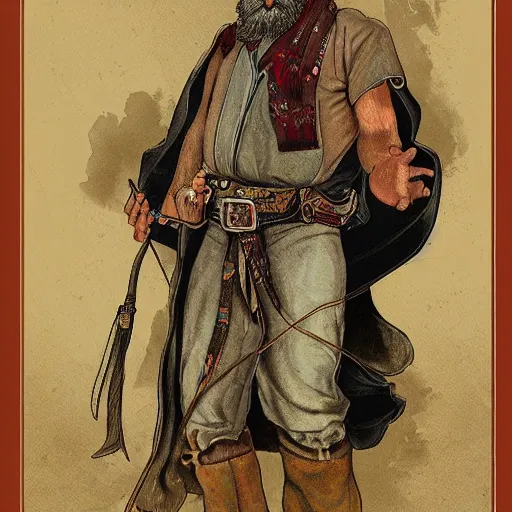 Prompt: bearded cowboy, persian folkore illustration