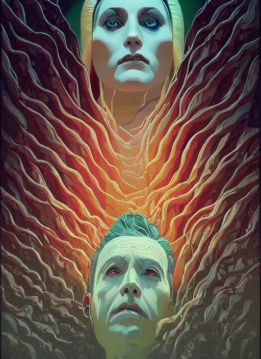 Prompt: poster artwork by Michael Whelan and Tomer Hanuka, Karol Bak of Francis Ford Coppola, from scene from Twin Peaks, clean