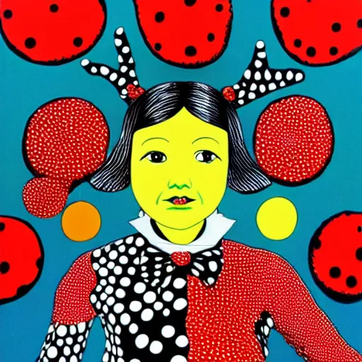 Prompt: Alice in Wonderland in the style of yayoi Kusama and Möbius