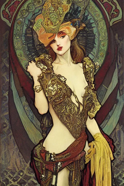 Prompt: oil painting of a gargoyle dressed as 16th century nobility by mucha and mohrbacher