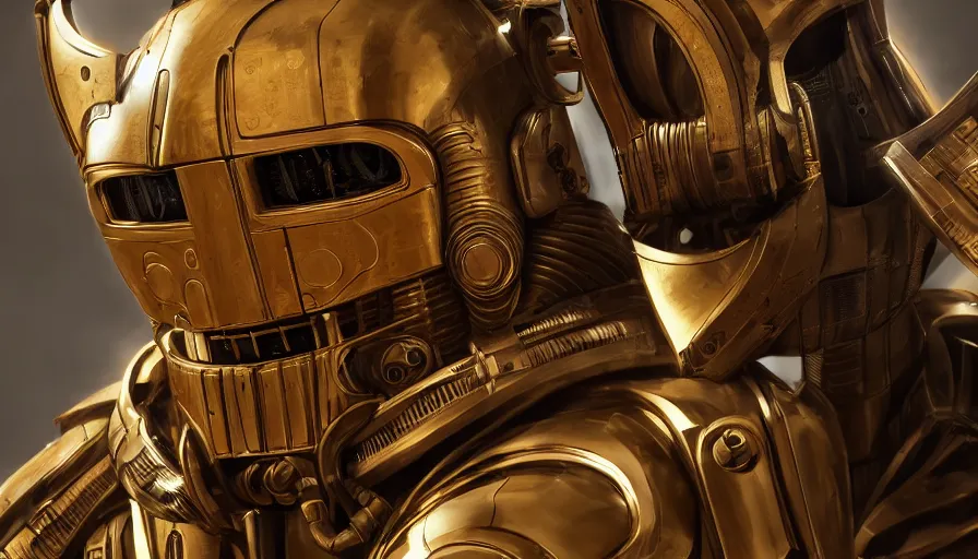 Image similar to c 3 - p 0 as a clockwork man, rule of thirds, beautiful detailed face, ultra realistic, concept art, intricate details, serious, highly detailed, photorealistic, octane render, 8 k, unreal engine, detailed oil painting.