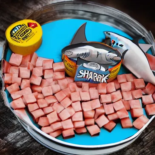 Prompt: Can of Shark SPAM, high quality photo advertisement