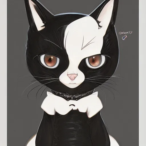 Image similar to black cat, back arched, cute, adorable, highly detailed, high resolution, trending on artstation