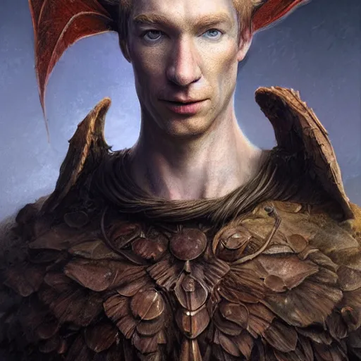 Prompt: closeup portrait shot of domhnall gleeson as puck, robin goodfellow, pooka, fairy wings, highly detailed, digital painting, artstation, concept art, soft focus, depth of field, artgerm, tomasz alen kopera, peter mohrbacher, donato giancola, wlop, boris vallejo