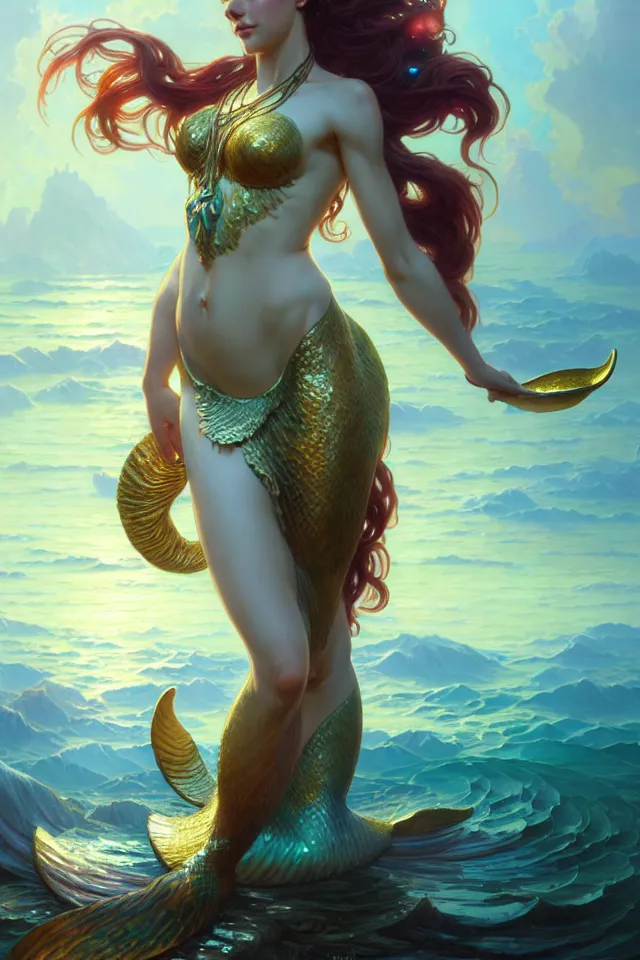 Prompt: goddess of mermaid from every place ever, highly detailed, digital painting, artstation, concept art, smooth, sharp focus, illustration, Unreal Engine 5, 8K, art by Ross Tran and Greg Rutkowski and Alphonse Mucha